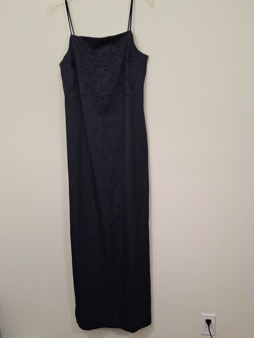 Rampage Black Beaded Satin Maxi Slip Dress, Size 11, Juniors